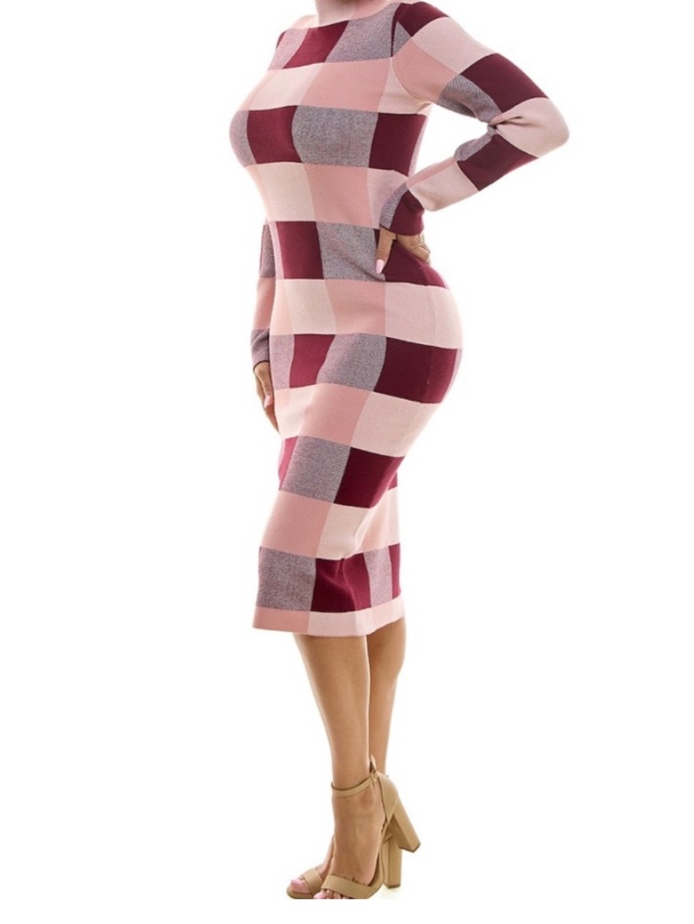 Pink & Burgundy Buffalo Check Long Cardigan